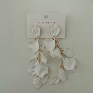 Chic White and Gold Leaf Drop Earrings